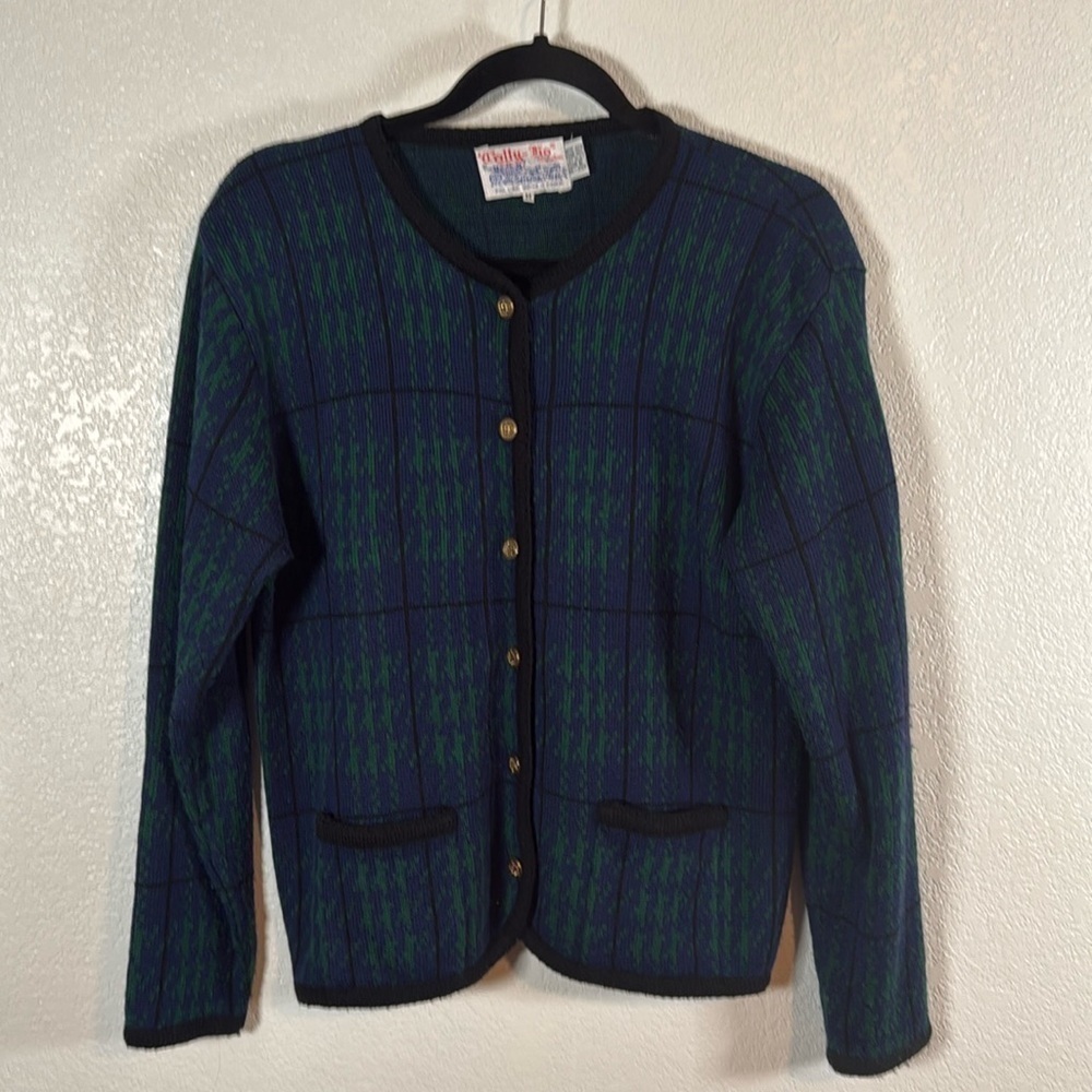 Vintage Tally-Ho Plaid Cardigan Crest Buttons Size Medium